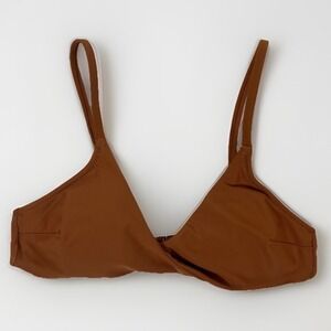 Aerie Scoop Bikini Top Womens XS Rust Orange Padded Adjustable Straps Boho Twist